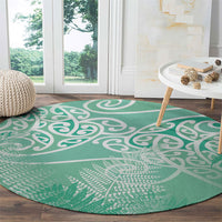 Aotearoa Maori Koru Curves Round Carpet Silver Ferns - Mint LT7 - Polynesian Pride