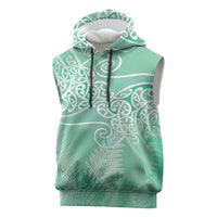 Aotearoa Maori Koru Curves Sleeveless Hoodie Silver Ferns - Mint LT7 Mint Green - Polynesian Pride