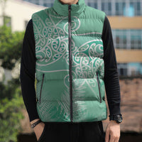 Aotearoa Maori Koru Curves Sleeveless Puffer Jacket Silver Ferns - Mint LT7 - Polynesian Pride