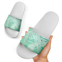 Aotearoa Maori Koru Curves Slide Sandals Silver Ferns - Mint LT7 - Polynesian Pride