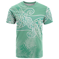 Aotearoa Maori Koru Curves T Shirt Silver Ferns - Mint LT7 Mint Green - Polynesian Pride