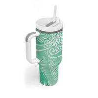 Aotearoa Maori Koru Curves Tumbler With Handle Silver Ferns - Mint LT7 - Polynesian Pride