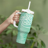 Aotearoa Maori Koru Curves Tumbler With Handle Silver Ferns - Mint LT7 - Polynesian Pride