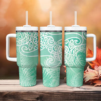 Aotearoa Maori Koru Curves Tumbler With Handle Silver Ferns - Mint LT7 - Polynesian Pride