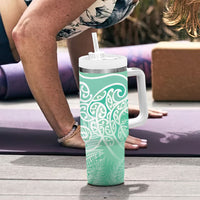 Aotearoa Maori Koru Curves Tumbler With Handle Silver Ferns - Mint LT7 - Polynesian Pride