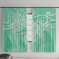 Aotearoa Maori Koru Curves Window Curtain Silver Ferns - Mint LT7 With Hooks Mint Green - Polynesian Pride