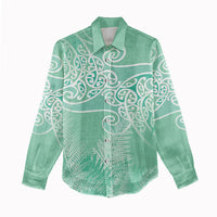 Aotearoa Maori Koru Curves Women Casual Shirt Silver Ferns - Mint LT7 - Polynesian Pride