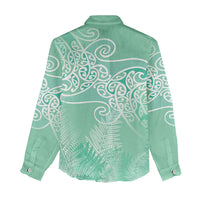 Aotearoa Maori Koru Curves Women Casual Shirt Silver Ferns - Mint LT7 - Polynesian Pride
