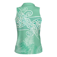 Aotearoa Maori Koru Curves Women Sleeveless Polo Shirt Silver Ferns - Mint LT7 - Polynesian Pride