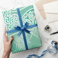 Aotearoa Maori Koru Curves Wrapping Paper Silver Ferns - Mint LT7 - Polynesian Pride