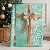 Aotearoa Maori Koru Curves Wrapping Paper Silver Ferns - Mint LT7 - Polynesian Pride