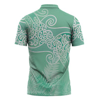 Aotearoa Maori Koru Curves Zipper Polo Shirt Silver Ferns - Mint LT7 - Polynesian Pride