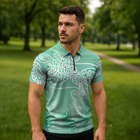 Aotearoa Maori Koru Curves Zipper Polo Shirt Silver Ferns - Mint LT7 - Polynesian Pride
