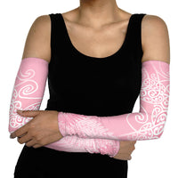 Aotearoa Maori Koru Curves Arm Sleeves Silver Ferns - Rose Pink LT7 - Polynesian Pride