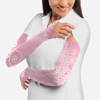 Aotearoa Maori Koru Curves Arm Sleeves Silver Ferns - Rose Pink LT7 - Polynesian Pride