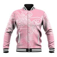 Aotearoa Maori Koru Curves Baseball Jacket Silver Ferns - Rose Pink LT7 Unisex Pink - Polynesian Pride