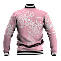Aotearoa Maori Koru Curves Baseball Jacket Silver Ferns - Rose Pink LT7 - Polynesian Pride