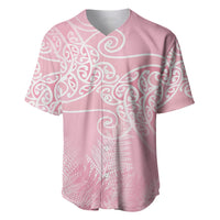 Aotearoa Maori Koru Curves Baseball Jersey Silver Ferns - Rose Pink LT7 Pink - Polynesian Pride