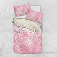 Aotearoa Maori Koru Curves Bedding Set Silver Ferns - Rose Pink LT7 US Twin 172cm x 218cm Pink - Polynesian Pride