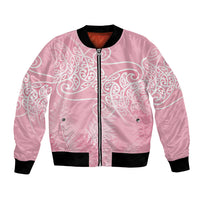 Aotearoa Maori Koru Curves Bomber Jacket Silver Ferns - Rose Pink LT7 Unisex Pink - Polynesian Pride
