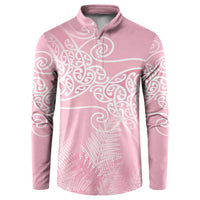 Aotearoa Maori Koru Curves Button Sweatshirt Silver Ferns - Rose Pink LT7 Pink - Polynesian Pride