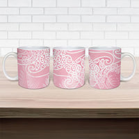 Aotearoa Maori Koru Curves Ceramic Mug Silver Ferns - Rose Pink LT7 - Polynesian Pride