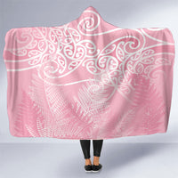 Aotearoa Maori Koru Curves Hooded Blanket Silver Ferns - Rose Pink LT7 One Size Pink - Polynesian Pride