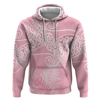 Aotearoa Maori Koru Curves Hoodie Silver Ferns - Rose Pink LT7 Pullover Hoodie Pink - Polynesian Pride