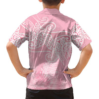 Aotearoa Maori Koru Curves Kid Hawaiian Shirt Silver Ferns - Rose Pink LT7 - Polynesian Pride