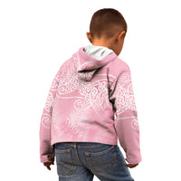 Aotearoa Maori Koru Curves Kid Hoodie Silver Ferns - Rose Pink LT7 - Polynesian Pride