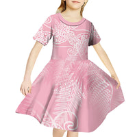 Aotearoa Maori Koru Curves Kid Short Sleeve Dress Silver Ferns - Rose Pink LT7 - Polynesian Pride