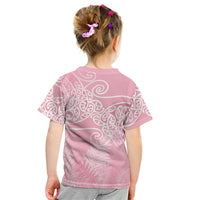 Aotearoa Maori Koru Curves Kid T Shirt Silver Ferns - Rose Pink LT7 - Polynesian Pride