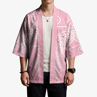 Aotearoa Maori Koru Curves Kimono Silver Ferns - Rose Pink LT7 - Polynesian Pride