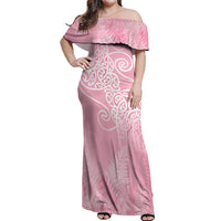 Aotearoa Maori Koru Curves Off Shoulder Maxi Dress Silver Ferns - Rose Pink LT7 Women Pink - Polynesian Pride