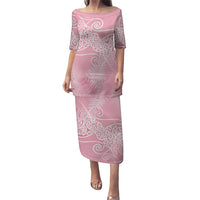 Aotearoa Maori Koru Curves Puletasi Silver Ferns - Rose Pink LT7 Long Dress Pink - Polynesian Pride