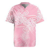 Aotearoa Maori Koru Curves Rugby Jersey Silver Ferns - Rose Pink LT7 Pink - Polynesian Pride