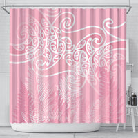 Aotearoa Maori Koru Curves Shower Curtain Silver Ferns - Rose Pink LT7 - Polynesian Pride