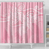 Aotearoa Maori Koru Curves Shower Curtain Silver Ferns - Rose Pink LT7 - Polynesian Pride