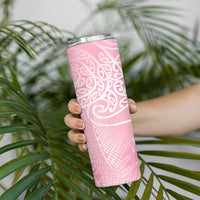 Aotearoa Maori Koru Curves Skinny Tumbler Silver Ferns - Rose Pink LT7 - Polynesian Pride