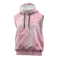 Aotearoa Maori Koru Curves Sleeveless Hoodie Silver Ferns - Rose Pink LT7 Pink - Polynesian Pride