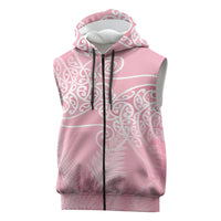 Aotearoa Maori Koru Curves Sleeveless Zip Hoodie Silver Ferns - Rose Pink LT7 Pink - Polynesian Pride