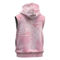 Aotearoa Maori Koru Curves Sleeveless Zip Hoodie Silver Ferns - Rose Pink LT7 - Polynesian Pride
