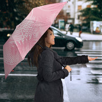 Aotearoa Maori Koru Curves Umbrella Silver Ferns - Rose Pink LT7 - Polynesian Pride