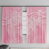Aotearoa Maori Koru Curves Window Curtain Silver Ferns - Rose Pink LT7 With Hooks Pink - Polynesian Pride