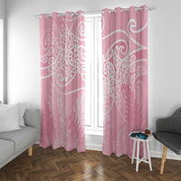 Aotearoa Maori Koru Curves Window Curtain Silver Ferns - Rose Pink LT7 With Grommets Pink - Polynesian Pride