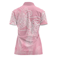 Aotearoa Maori Koru Curves Women Polo Shirt Silver Ferns - Rose Pink LT7 - Polynesian Pride