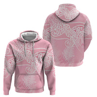 Aotearoa Maori Koru Curves Zip Hoodie Silver Ferns - Rose Pink LT7 - Polynesian Pride