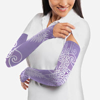 Aotearoa Maori Koru Curves Arm Sleeves Silver Ferns - Amethyst LT7 - Polynesian Pride