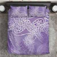 Aotearoa Maori Koru Curves Bedding Set Silver Ferns - Amethyst LT7 Purple - Polynesian Pride
