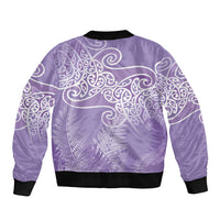 Aotearoa Maori Koru Curves Bomber Jacket Silver Ferns - Amethyst LT7 - Polynesian Pride